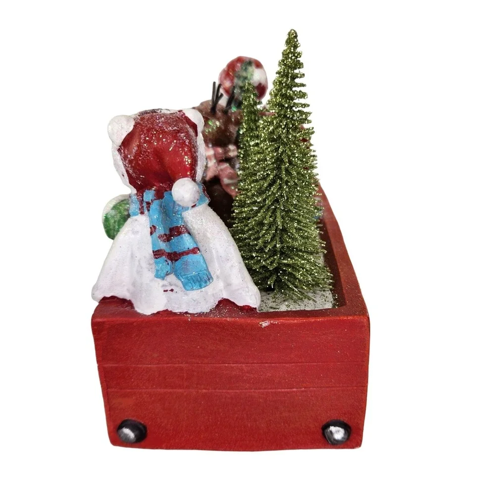 Santa Claus in a Red Truck Christmas Bottle Brush‎ Trees Folkart Distressed READ